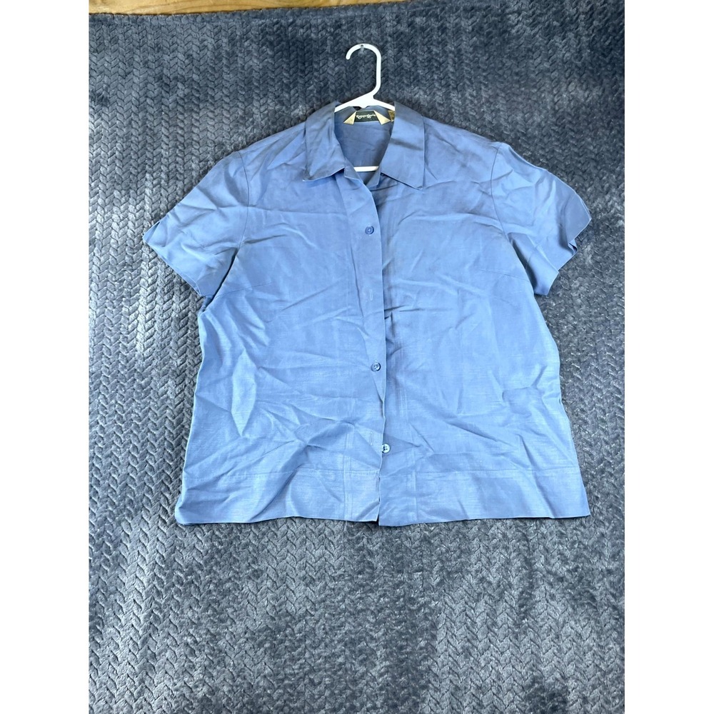 Eddie Bauer Camp Shirt Womens Large Blue Linen Casual Short Sleeve Button Up